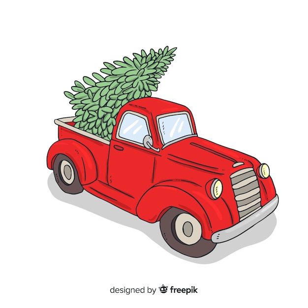 Free vector tree delivery truck christmas background