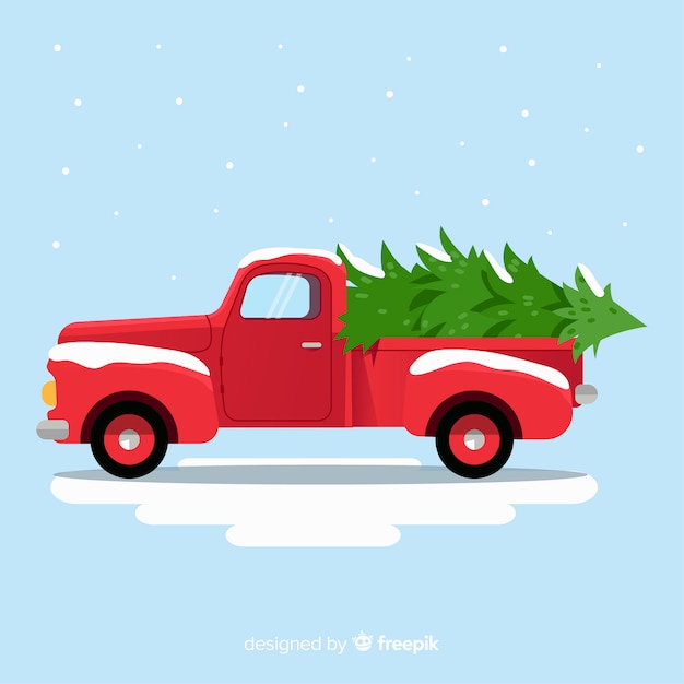 Free vector tree delivery truck christmas background