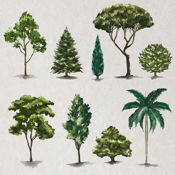 Free Vector tree element vector set nature painting