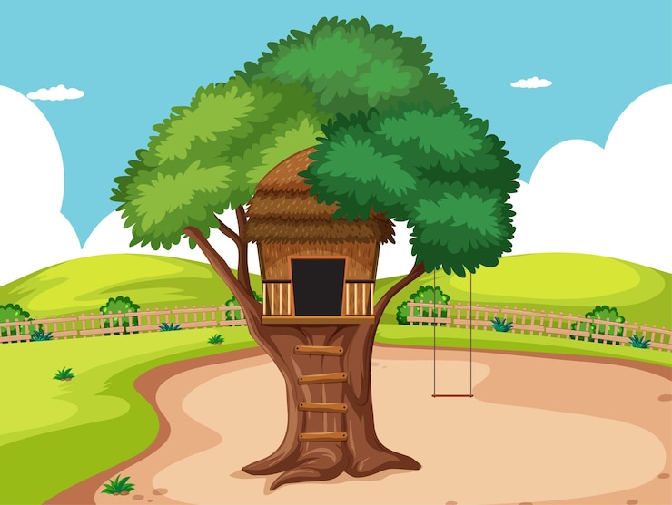 Free Vector tree house in the park scene