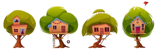 무료 벡터 나무 집 또는 오두막 흰색 배경에 고립