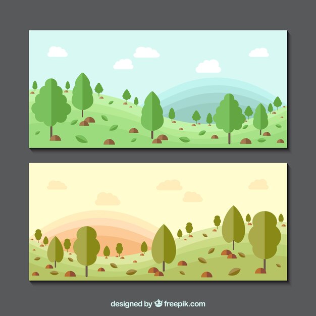 Tree landscape banners in flat design
