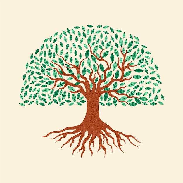 Free vector tree life with green leaves hand drawn