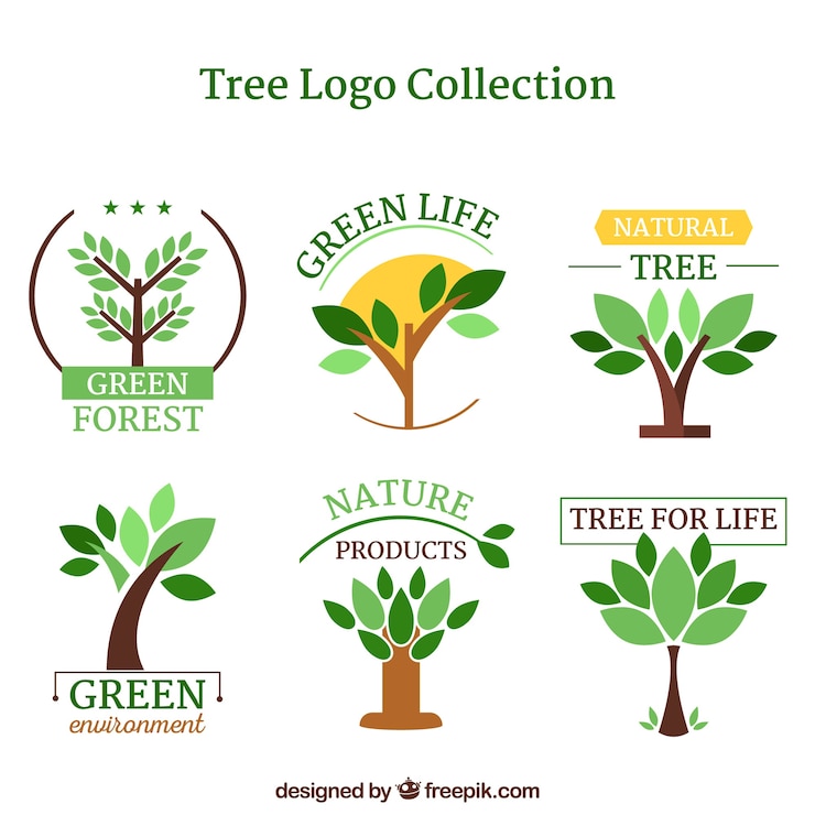 Free Vector tree logos collection in flat style