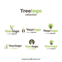 Free vector tree logos collection in flat style