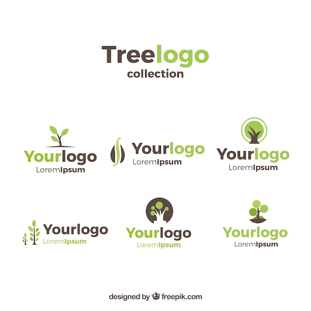 Коллекция логотипов деревьев в плоском стиле