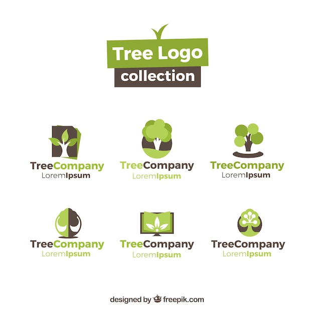 Tree logos collection in flat style