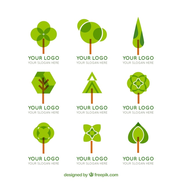 Tree logos collection in flat style