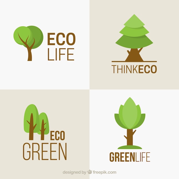 Tree logos collection in flat style