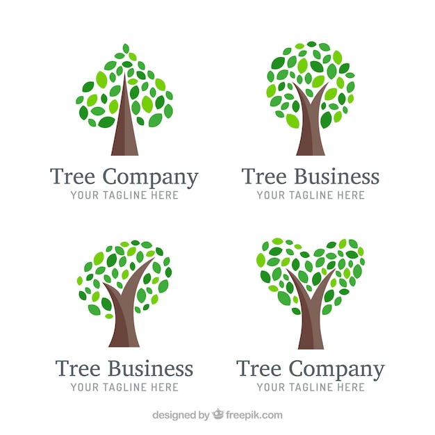 Tree logos collection in flat style