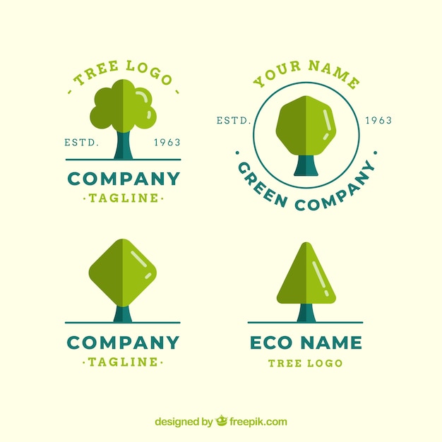 Tree logos collection in flat style