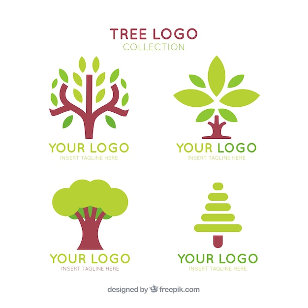 Free vector tree logos collection in flat style