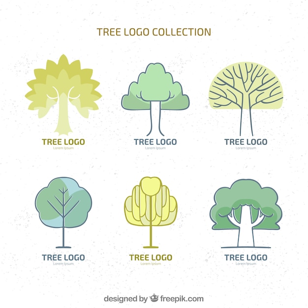 Tree logos collection in hand drawn style