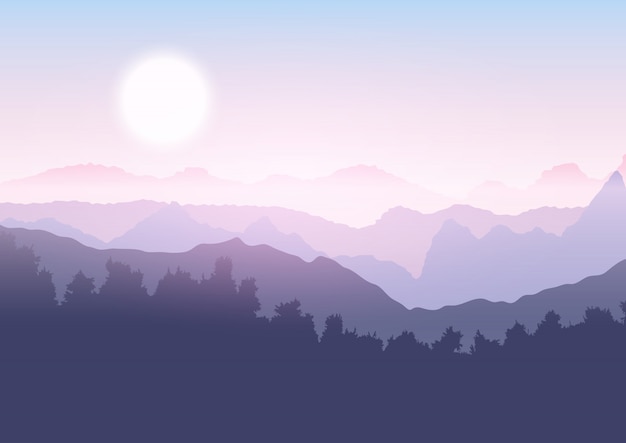 Free vector tree and mountain landscape