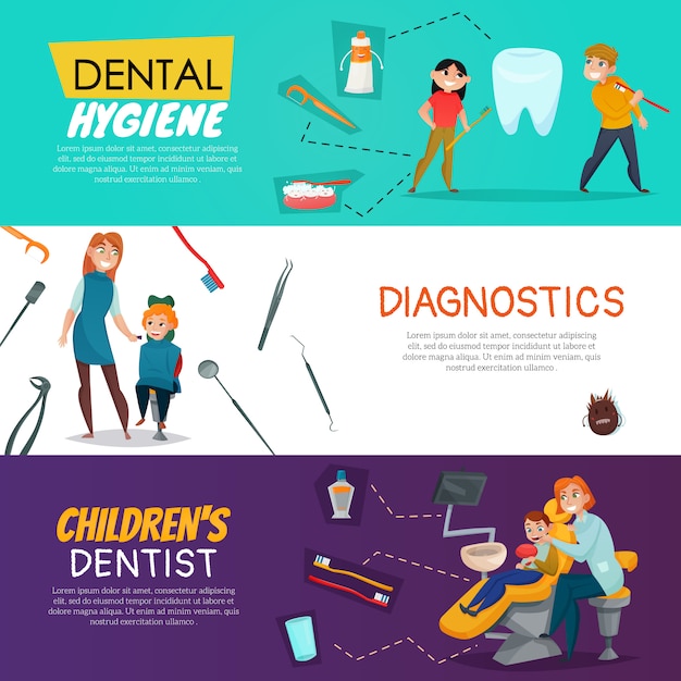 Free vector tree pediatric dentistry with dental hygiene diagnostics for children