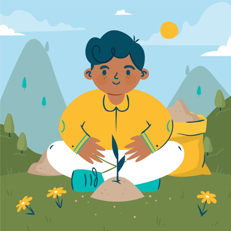 Free Vector tree planting illustration hand drawn