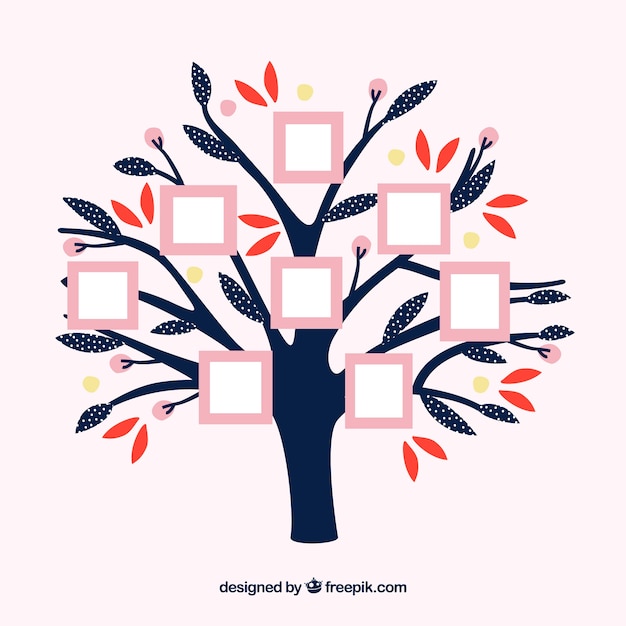 Tree with frames on the wall in flat style