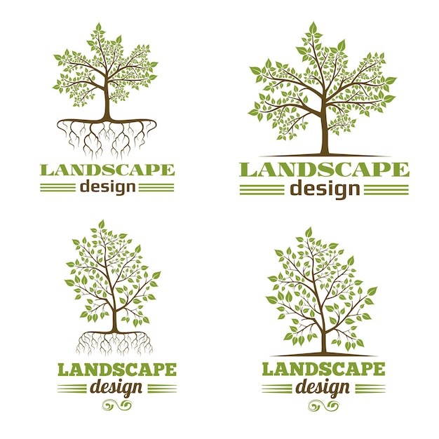 Free vector tree with roots logo set