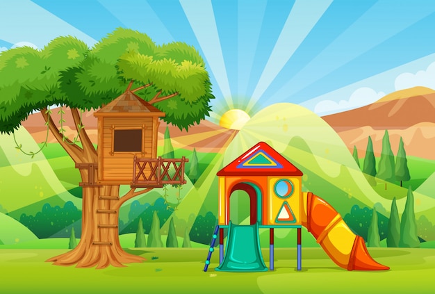treehouse and slides in the park