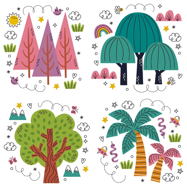 무료 벡터 나무와 자연 스티커 컬렉션