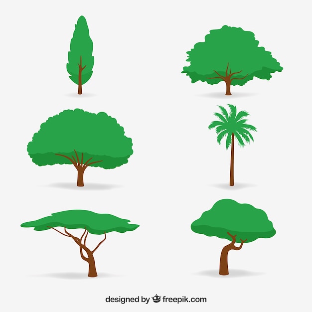 Free vector trees collection in 2d style