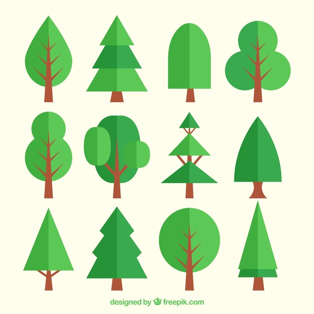 Trees collection in flat style 