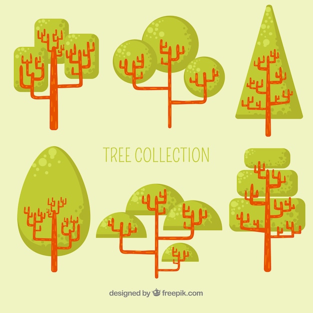 Free vector trees collection in flat style