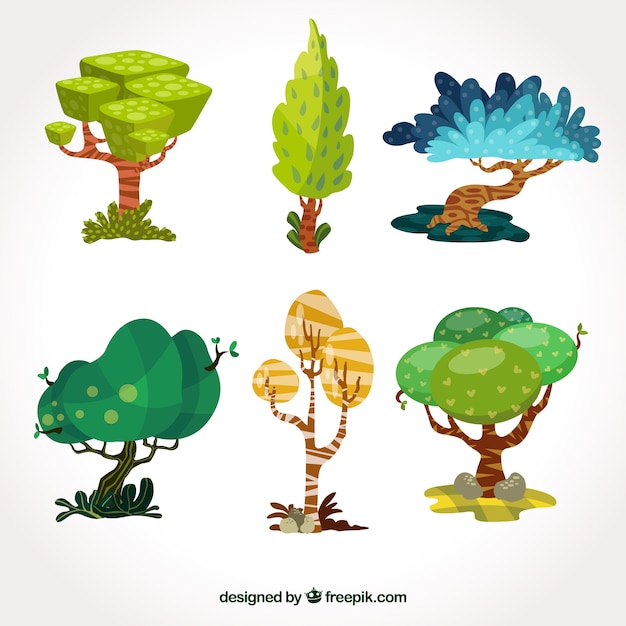 Free vector trees collection in flat style