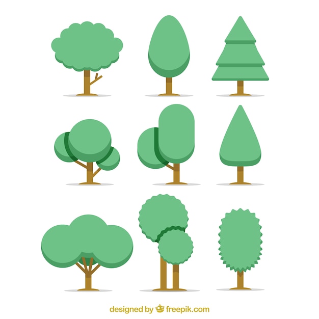 Free vector trees collection in flat style