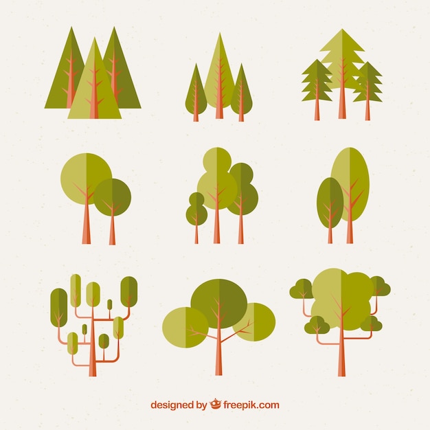 Free vector trees collection in flat style