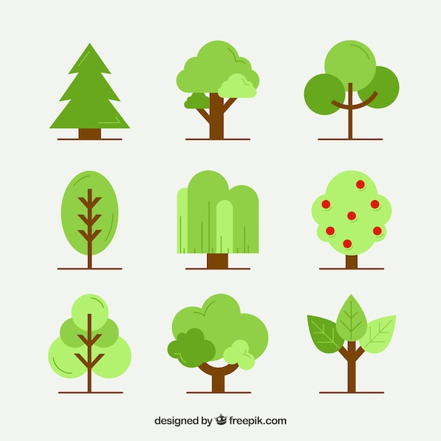 Free vector trees collection in flat style