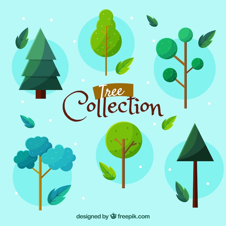 Free Vector trees collection in flat syle