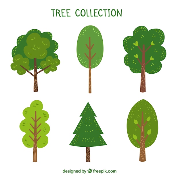 Free vector trees collection in hand drawn style