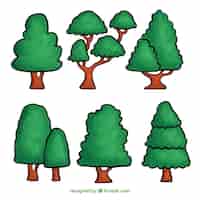 Free vector trees collection in hand drawn style