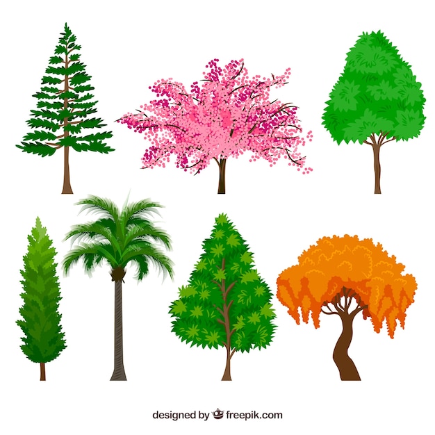 Vettore gratuito collezione di alberi stile disegnato a mano