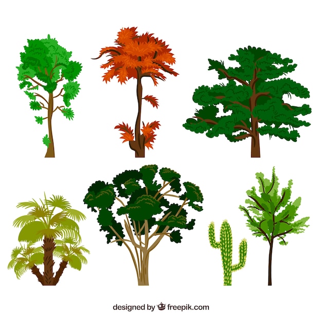 Vettore gratuito collezione di alberi stile disegnato a mano