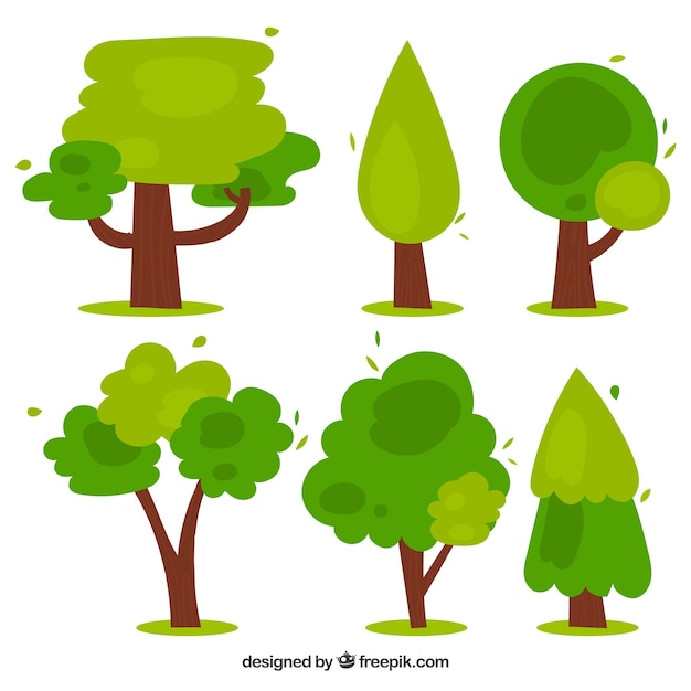 Vettore gratuito collezione di alberi stile disegnato a mano