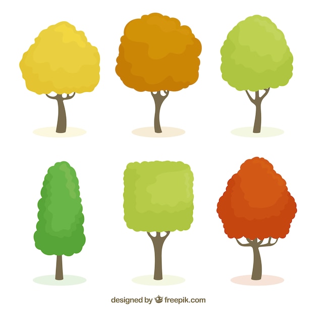 Free vector trees collection in hand drawn style