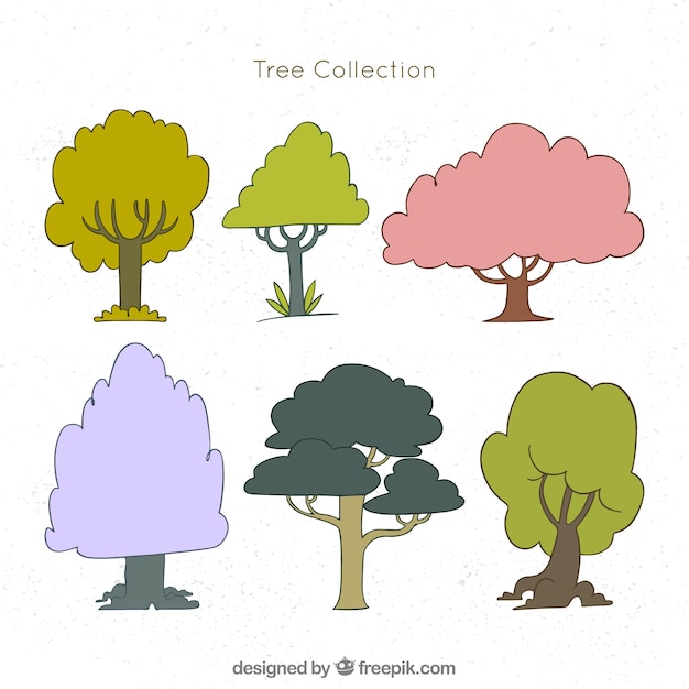 Free vector trees collection in hand drawn style