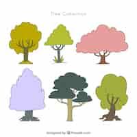 Vettore gratuito collezione di alberi stile disegnato a mano