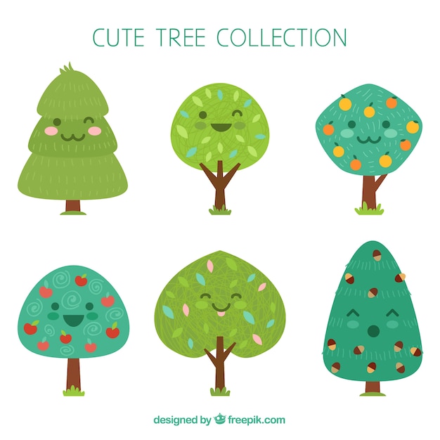 Vettore gratuito collezione di alberi stile disegnato a mano