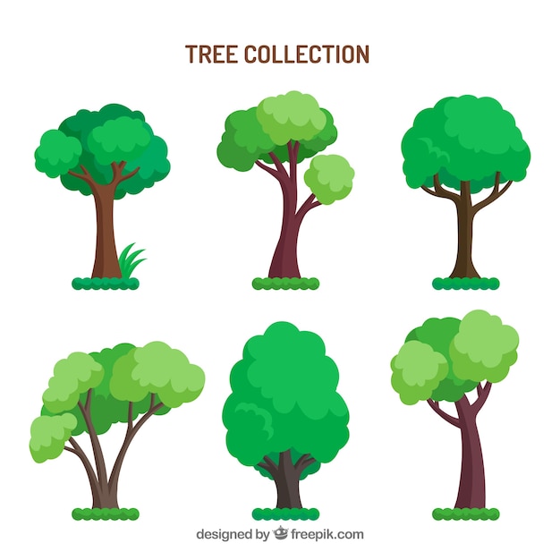 Vettore gratuito collezione di alberi stile disegnato a mano