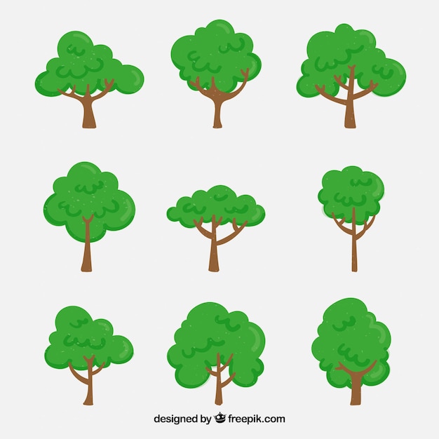 Vettore gratuito collezione di alberi stile disegnato a mano