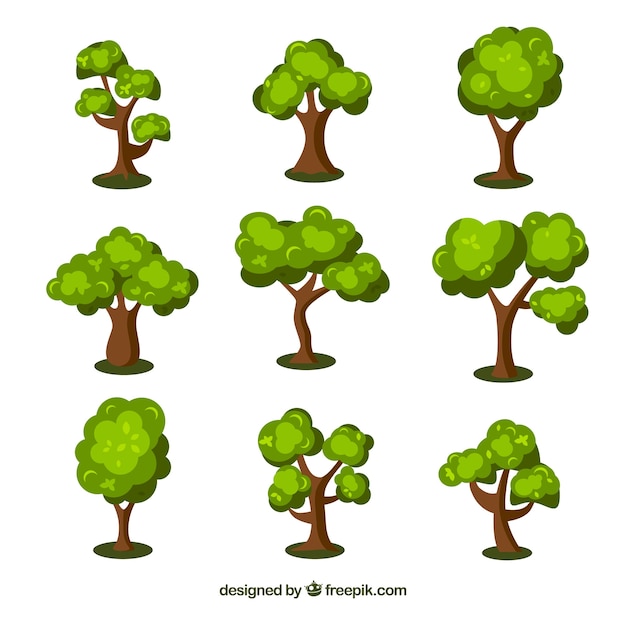 Бесплатное векторное изображение Коллекция деревьев в стиле 2d