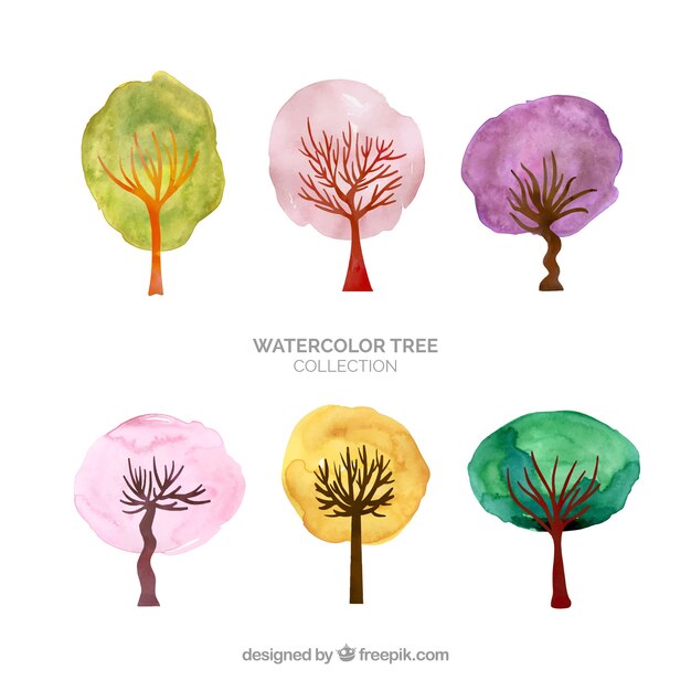 Trees collection in watercolor style