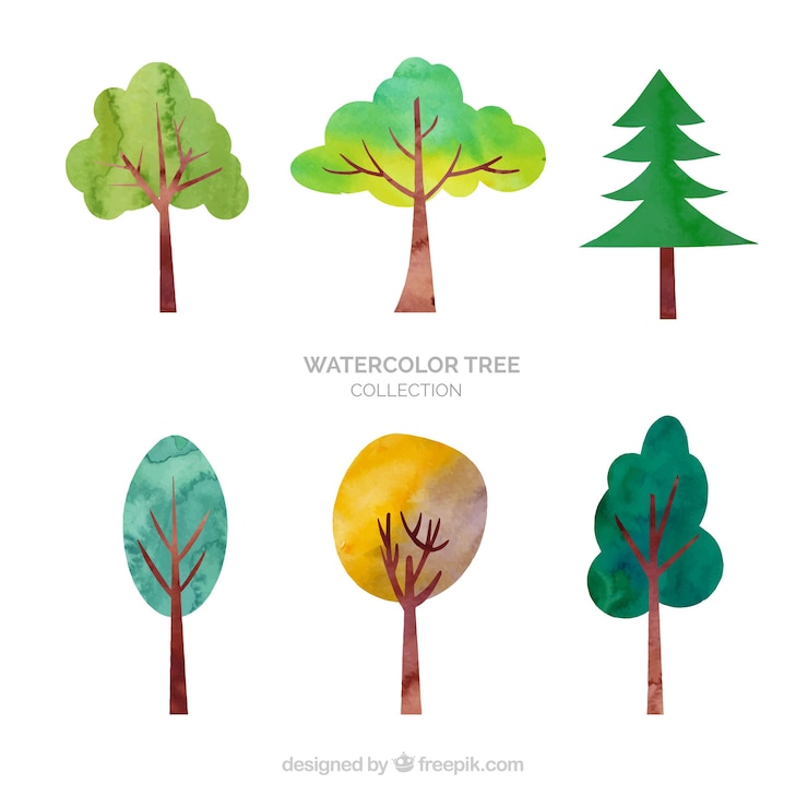 Free Vector trees collection in watercolor style