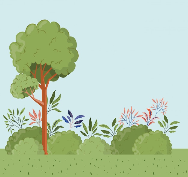 Free vector trees and leafs with bush landscape scene