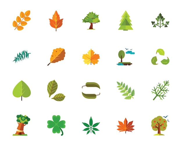 Free vector trees and leaves icon set