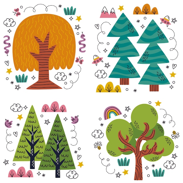 Free vector trees and nature sticker collection