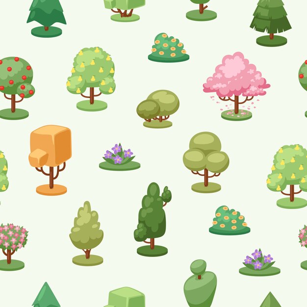 木植物要素のシームレスなパターン イラスト 装飾的な生態学の創造的な季節の成長風景 プレミアムベクター